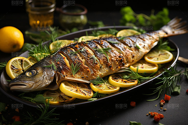 烤鱼美味美食摄影图