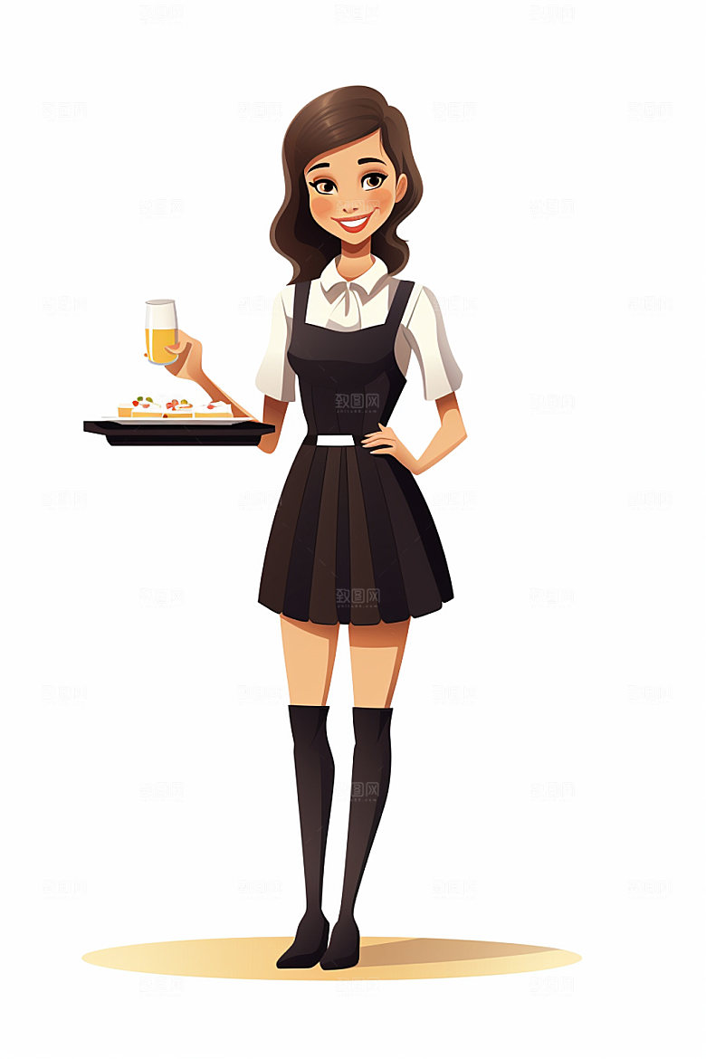 卡通服务员饭店服务生素材