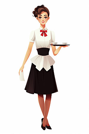 卡通服务员人物饭店素材