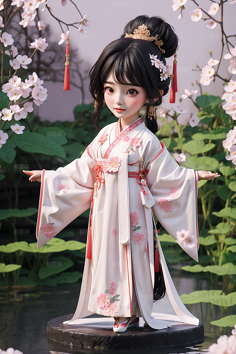 汉服少女可爱Q版模型
