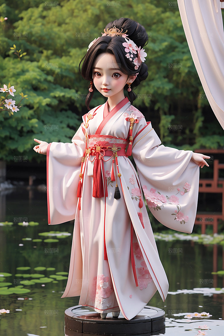 汉服少女卡通甜美模型