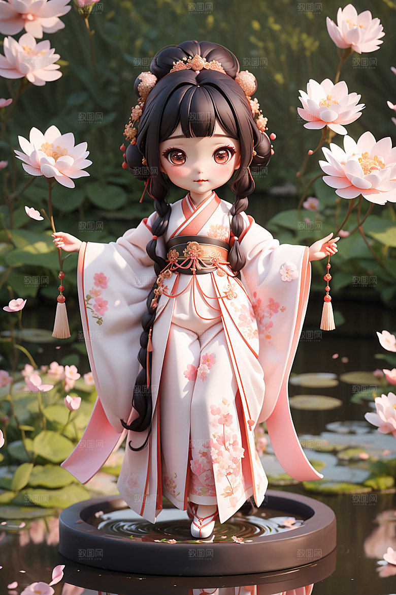 汉服少女甜美卡通模型