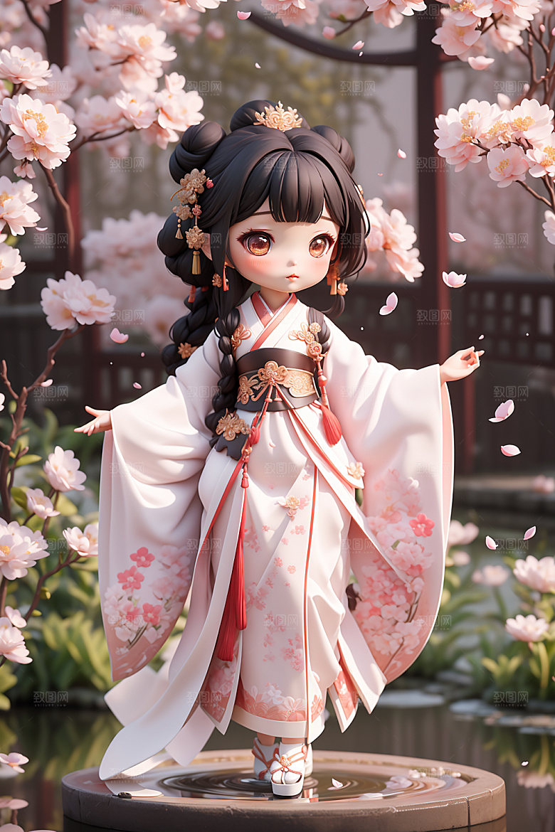 汉服少女甜美Q版模型