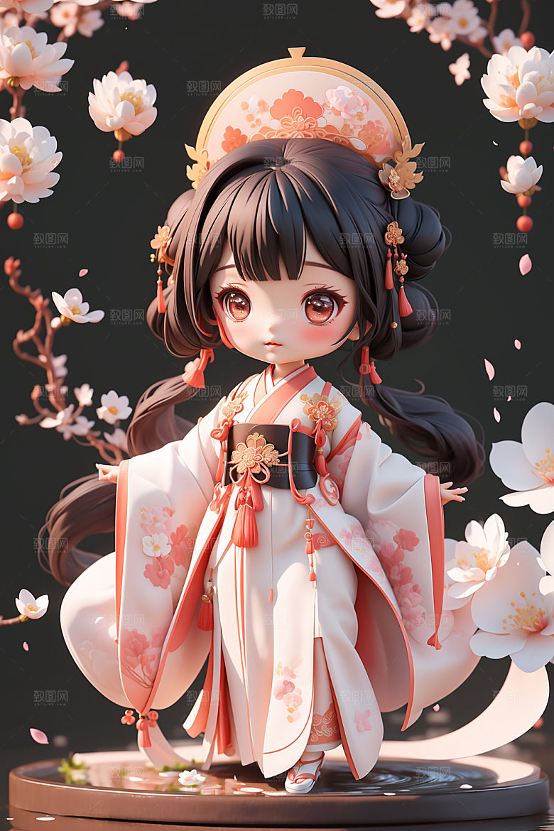 汉服少女甜美Q版模型