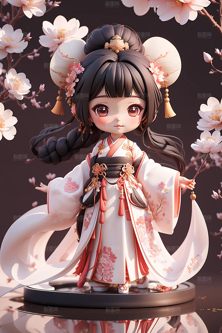 汉服少女可爱Q版模型
