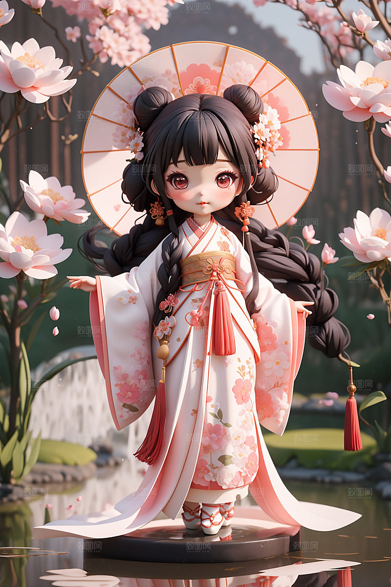 汉服少女中国风Q版模型
