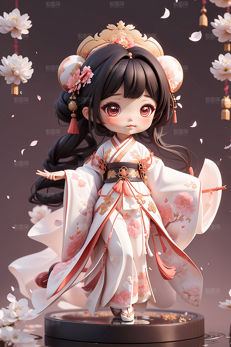 汉服少女可爱卡通模型