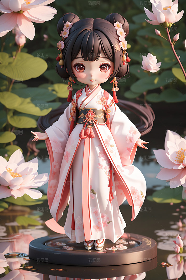 汉服少女3D卡通模型