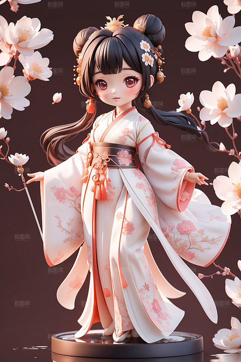 汉服少女可爱人物模型