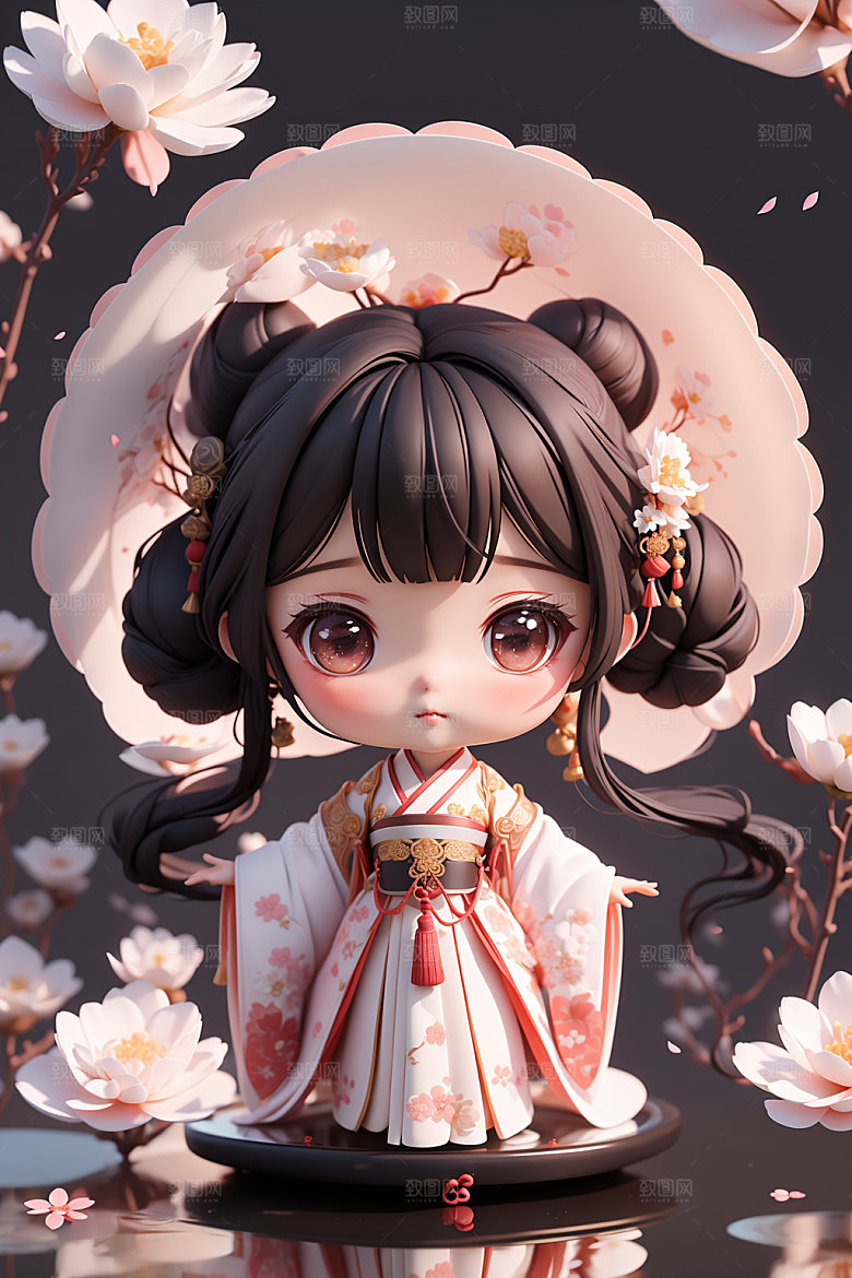 汉服少女人物卡通模型