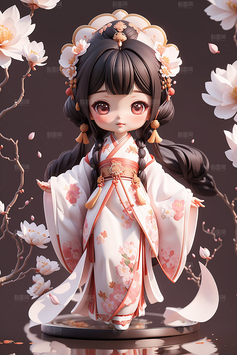 汉服少女人物立体模型