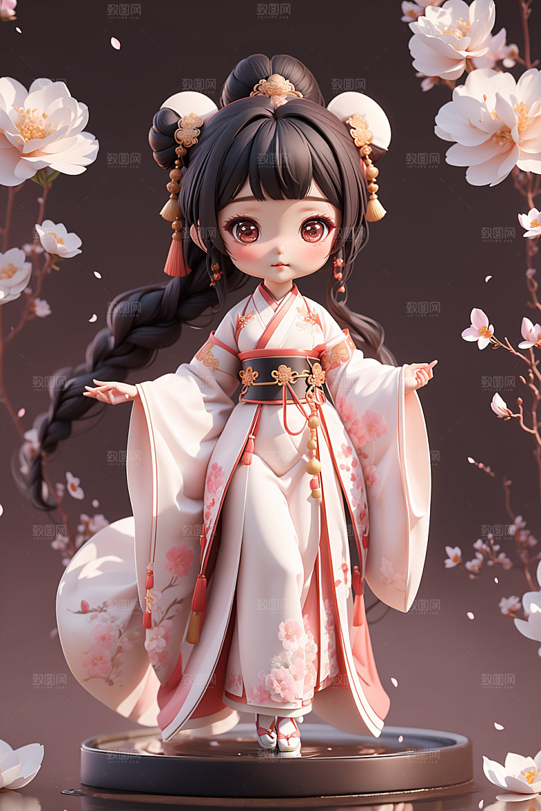 汉服少女卡通3D模型