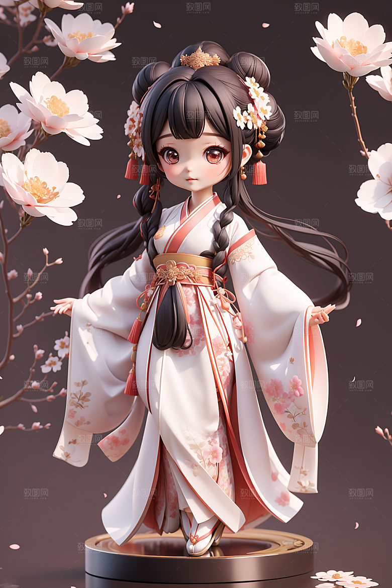汉服少女立体Q版模型