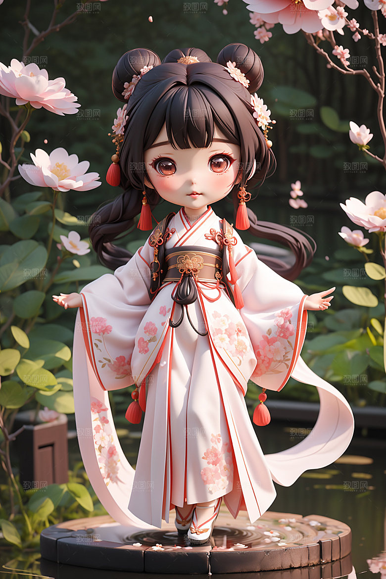 汉服少女Q版3D模型