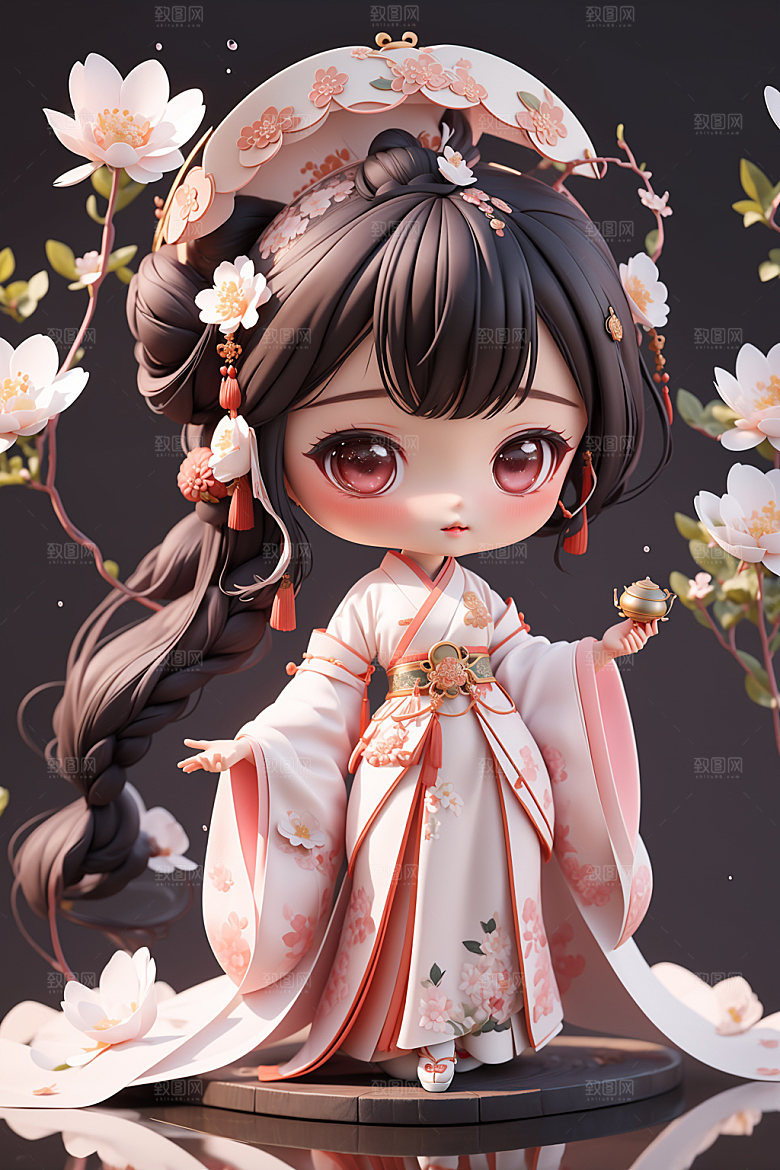 汉服少女卡通中国风模型