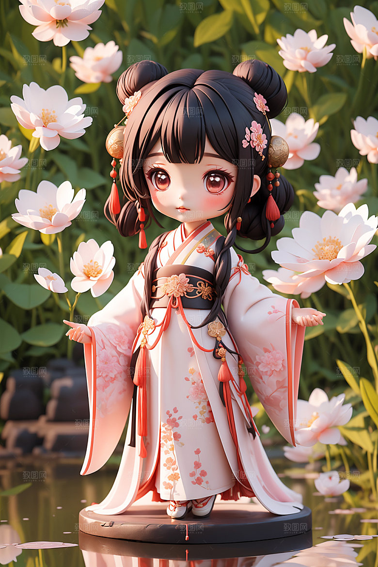 汉服少女中式可爱模型