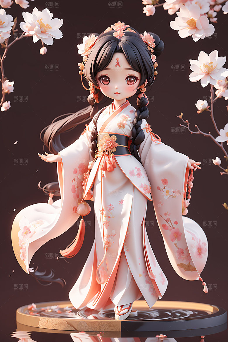 汉服少女可爱人物模型
