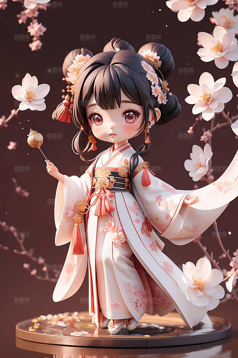 汉服少女人物Q版模型