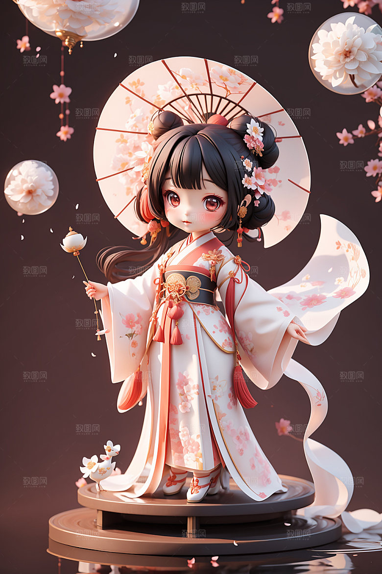 汉服少女中国风Q版模型