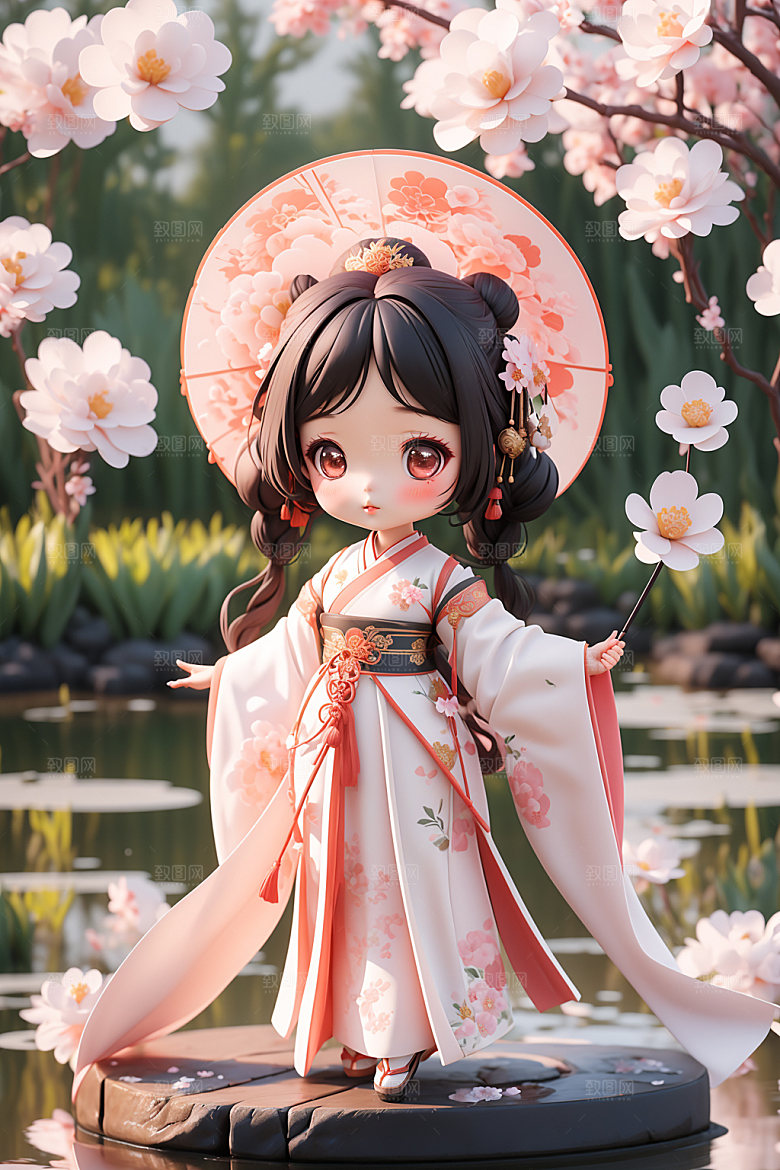 汉服少女中国风人物模型