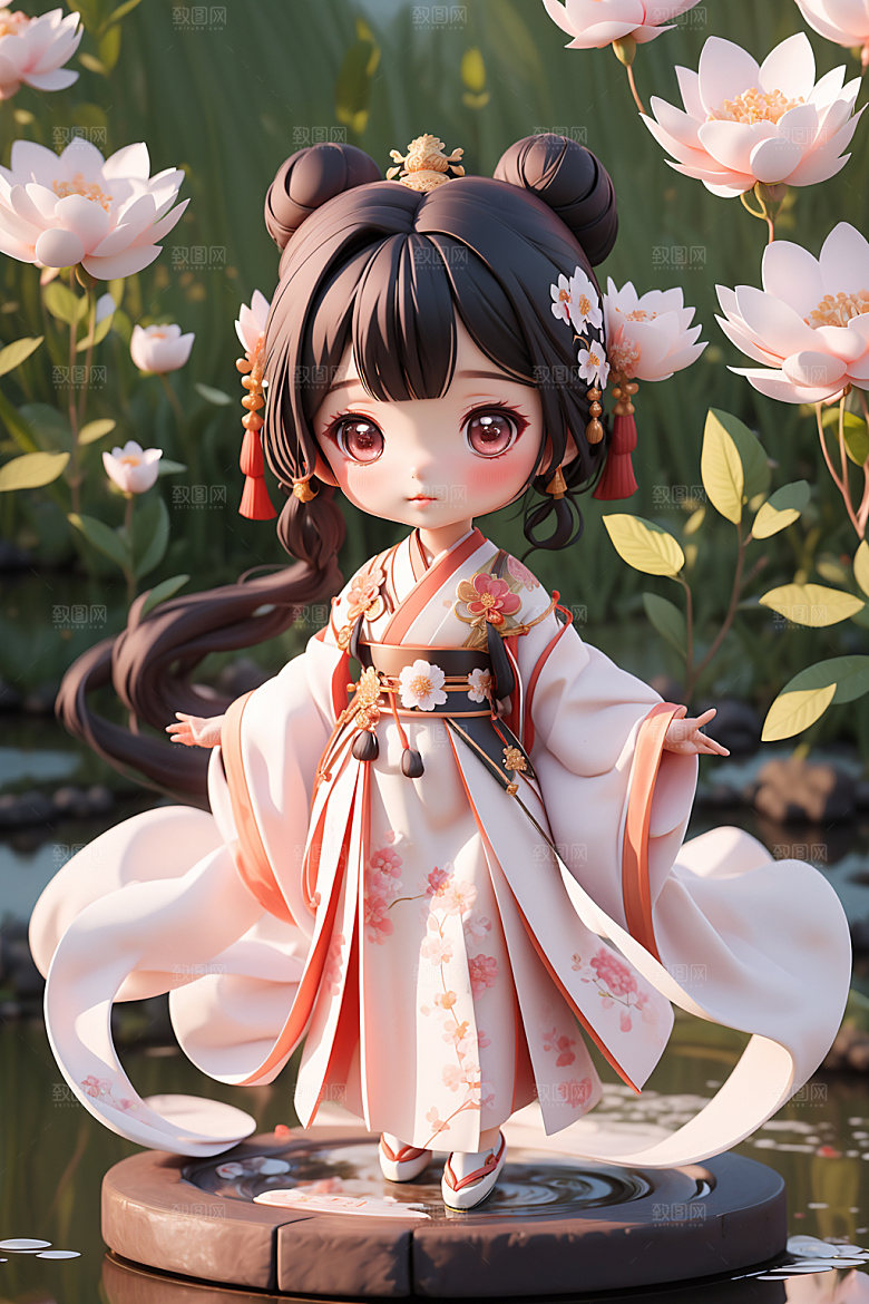汉服少女人物中式模型