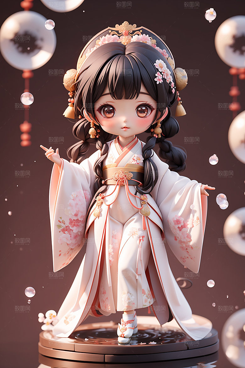 汉服少女卡通中式模型