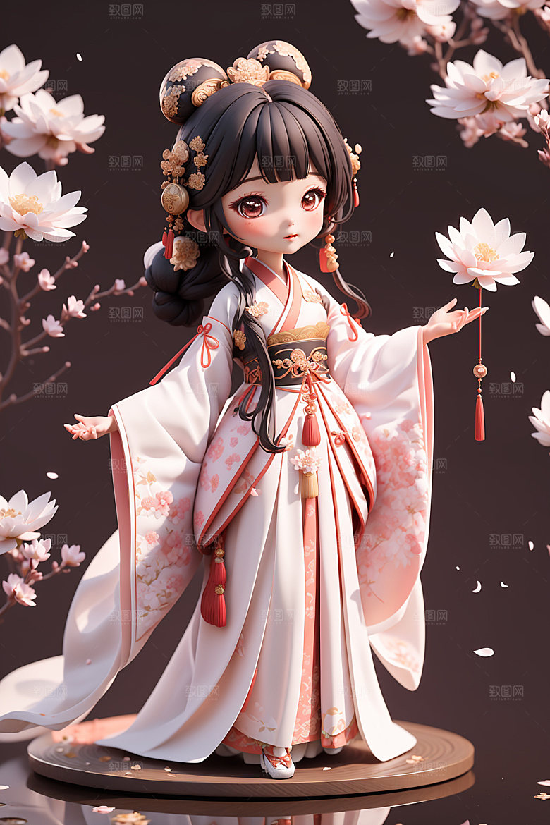 汉服少女中式可爱模型