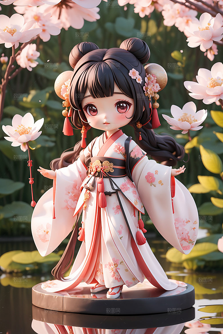 汉服少女中国风Q版模型