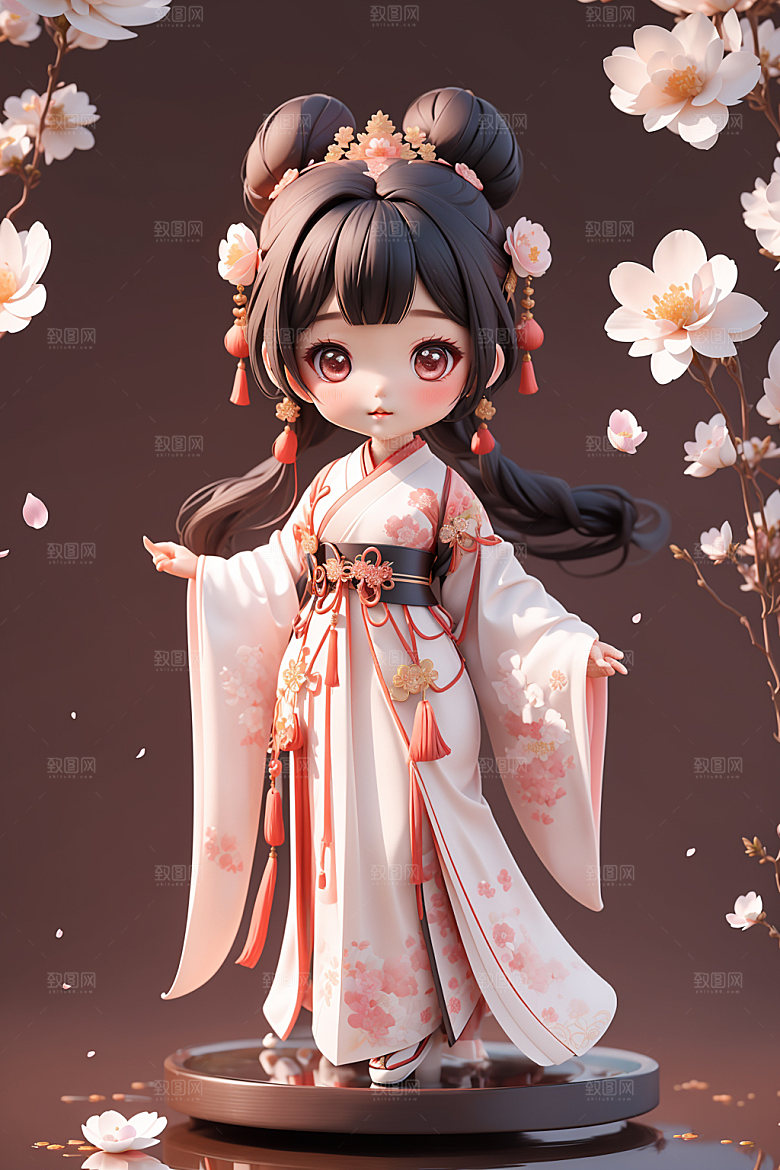 汉服少女甜美卡通模型