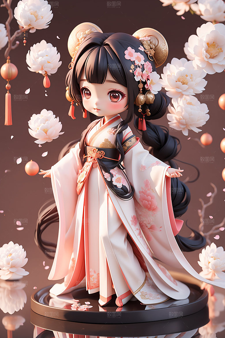 汉服少女人物中式模型
