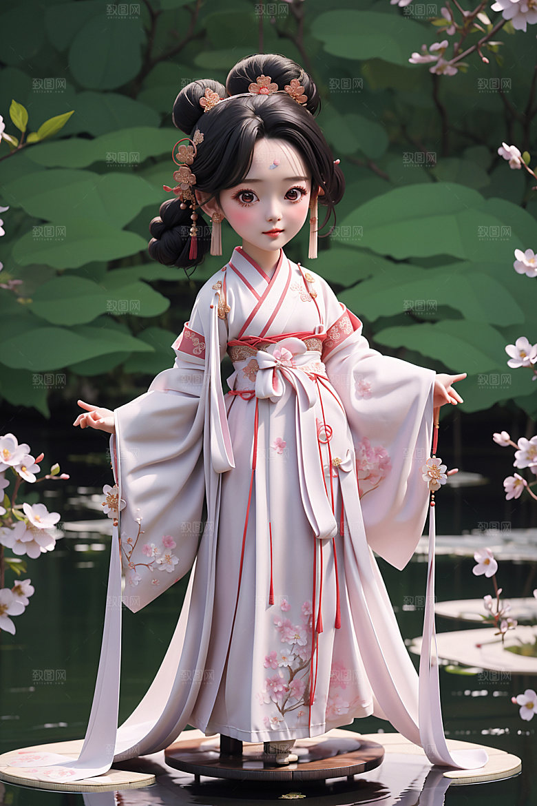 汉服少女卡通Q版模型