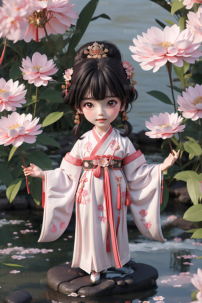 汉服少女可爱立体模型