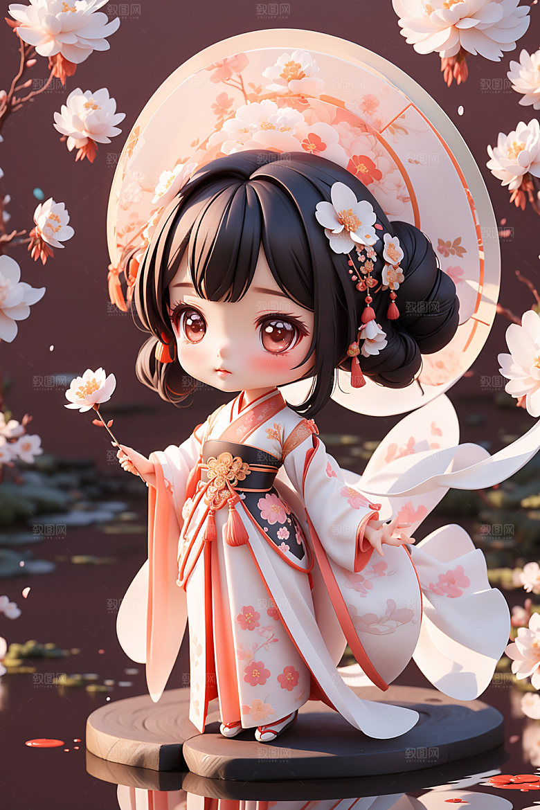 汉服少女卡通3D模型