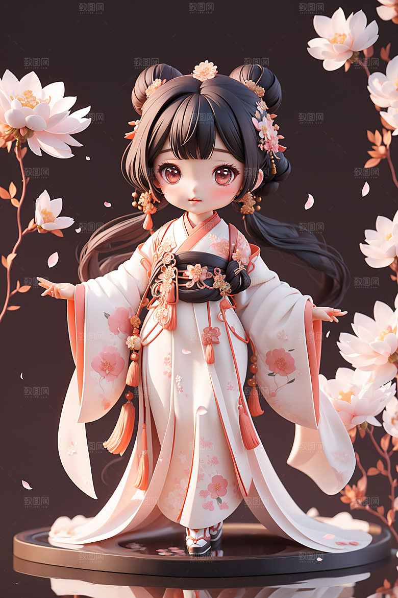汉服少女中国风卡通模型