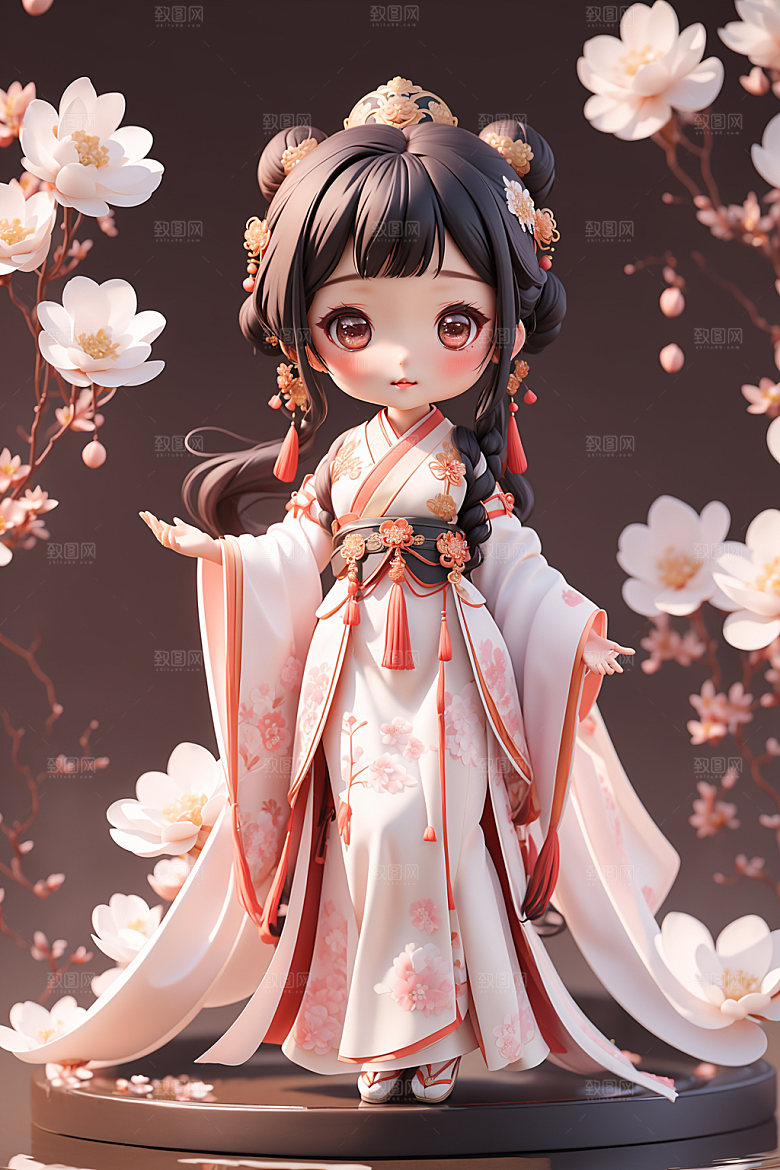汉服少女中国风立体模型