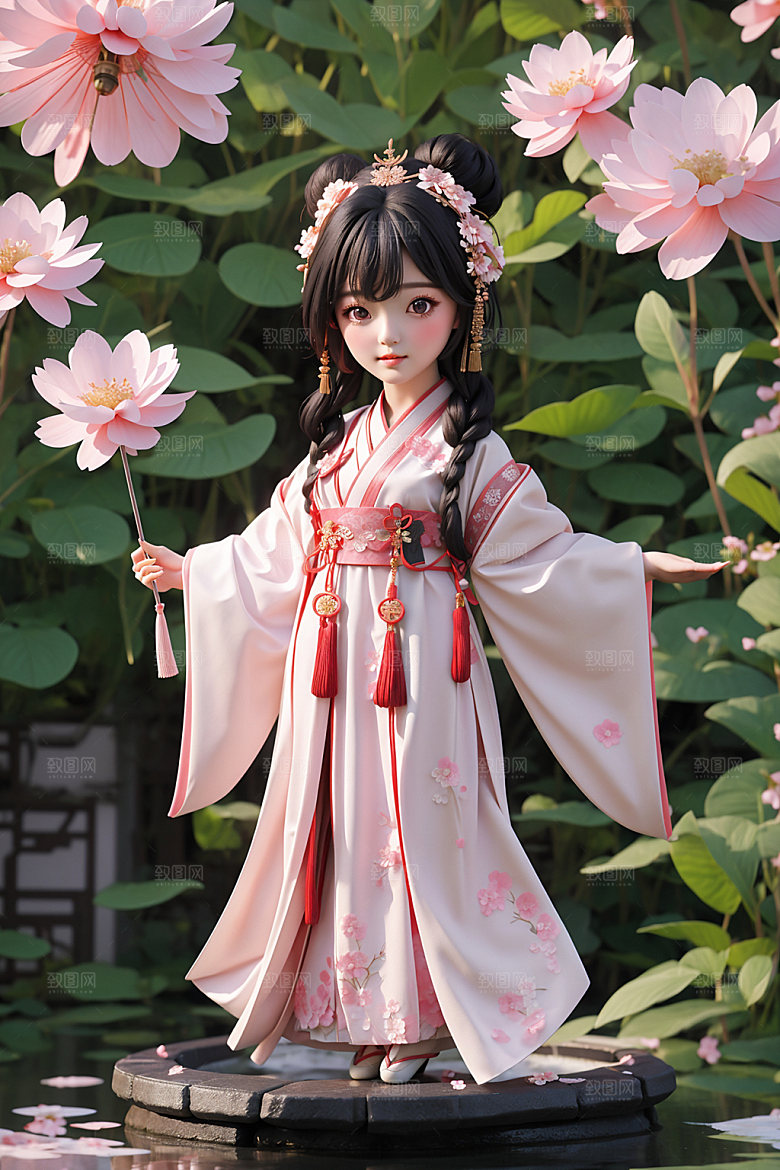 汉服少女卡通可爱模型