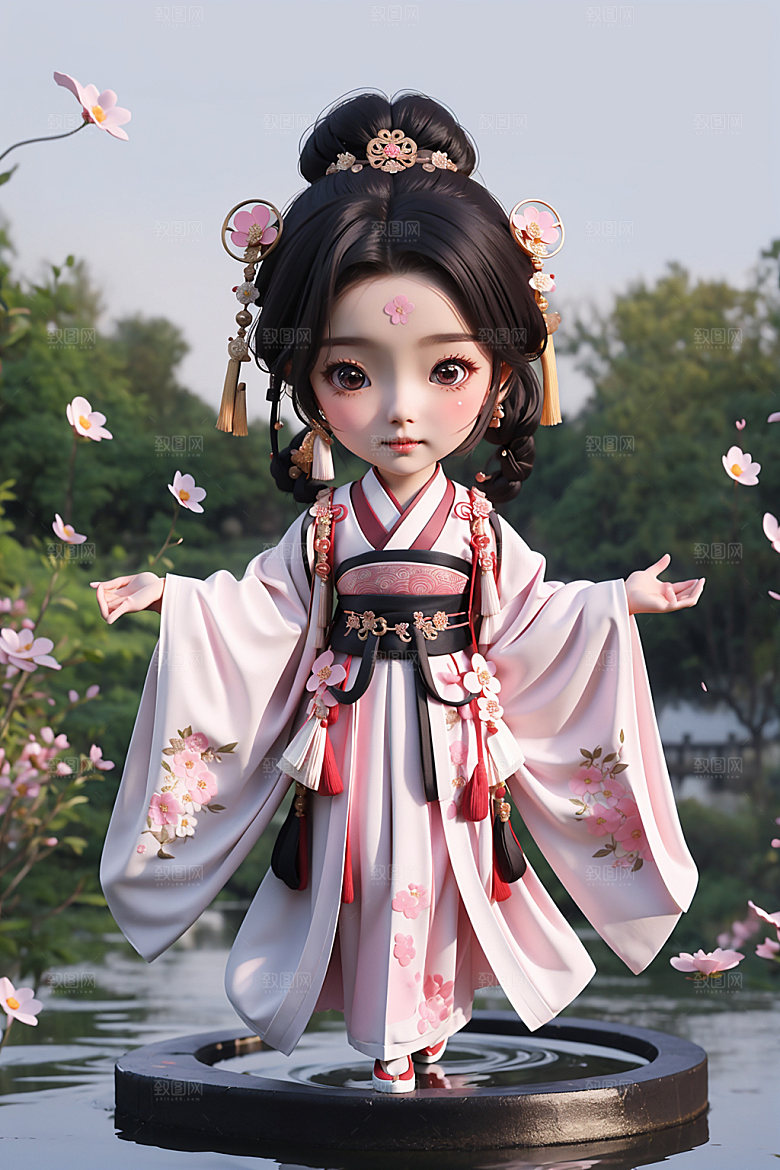 汉服少女卡通立体模型