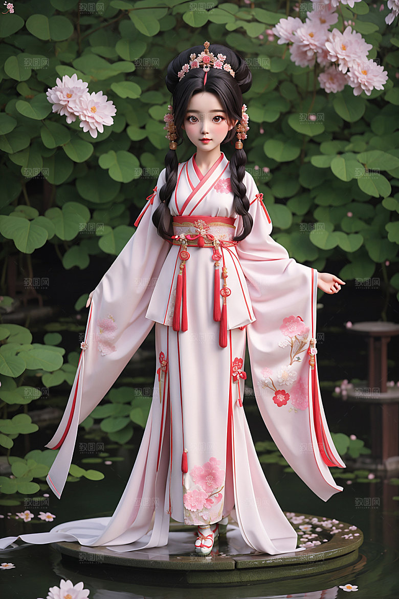 汉服少女卡通人物模型