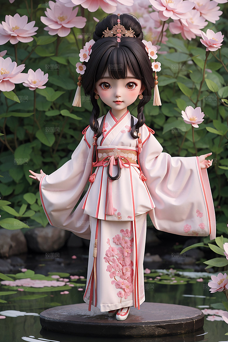 汉服少女中式立体模型
