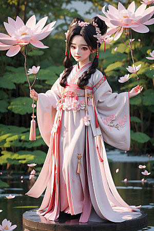 汉服少女可爱中式模型