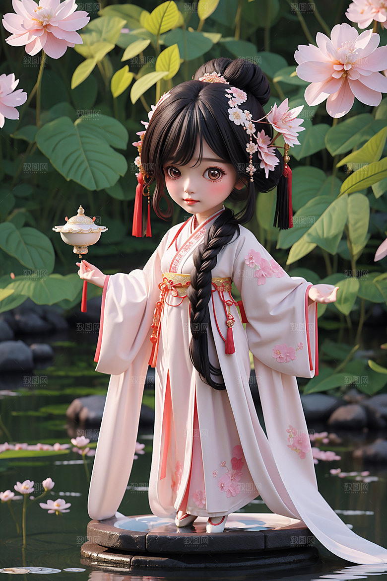 汉服少女立体中国风模型