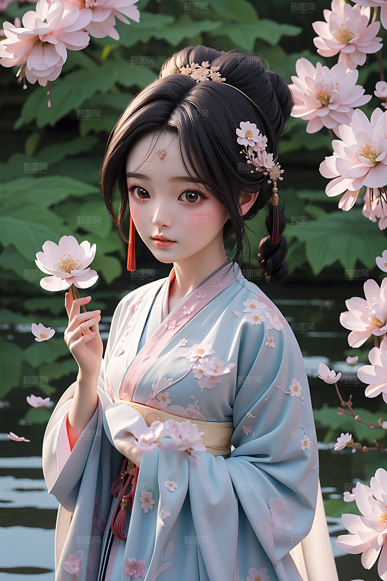 汉服少女3D卡通模型