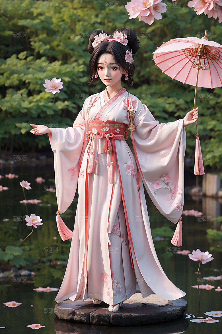 汉服少女Q版甜美模型