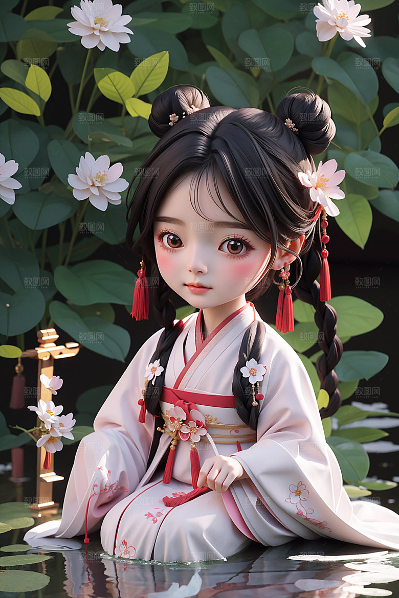 汉服少女中式中国风模型