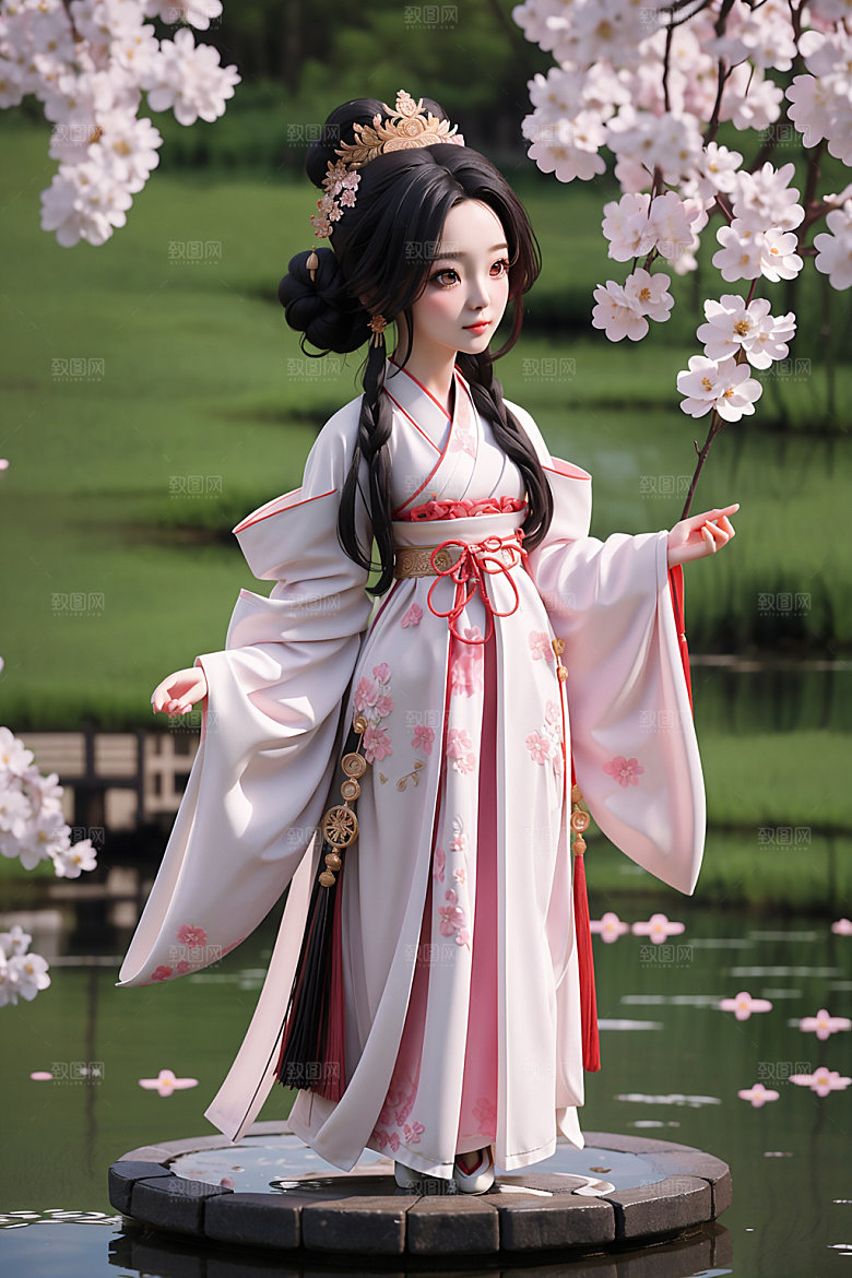 汉服少女Q版中国风模型