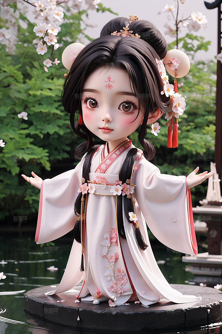 汉服少女卡通人物模型