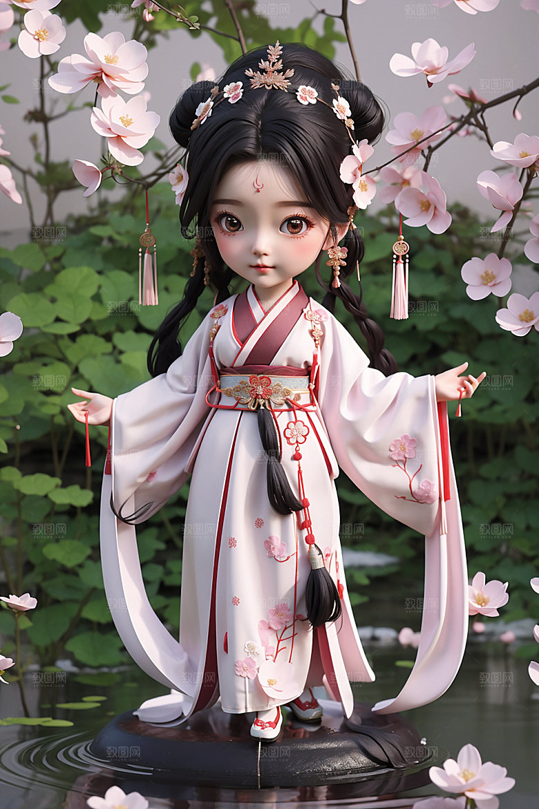汉服少女人物立体模型