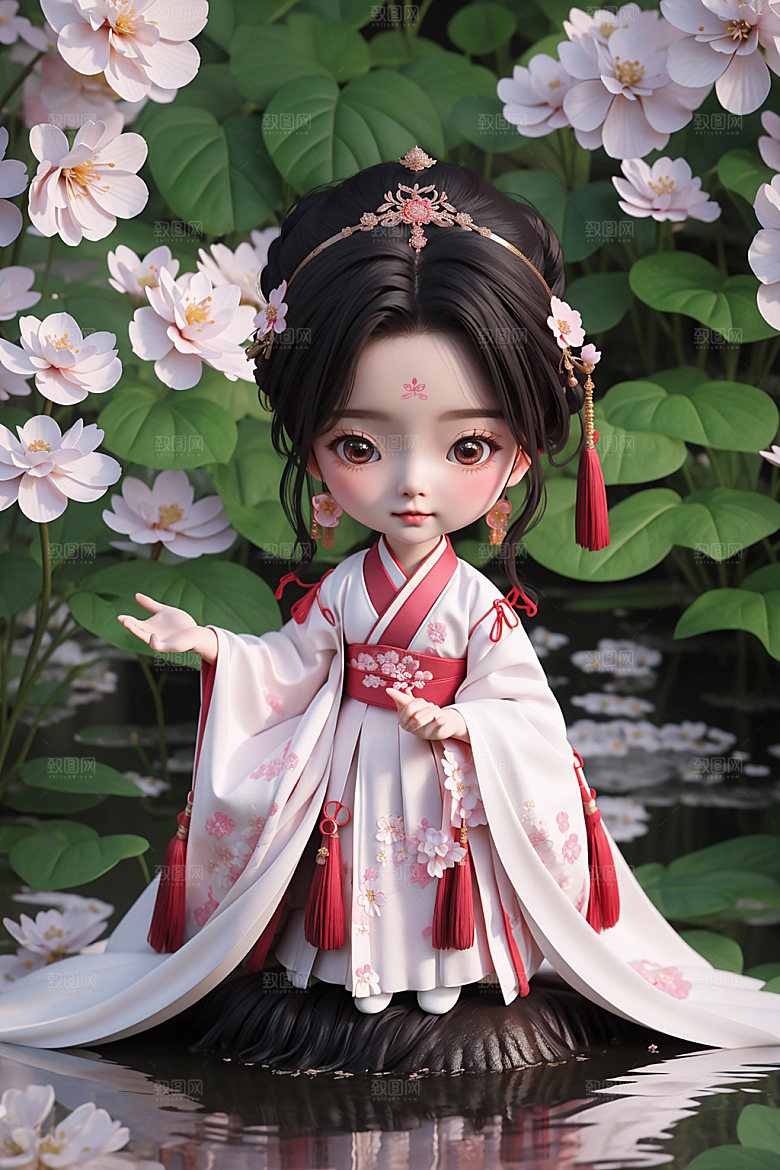 汉服少女Q版人物模型