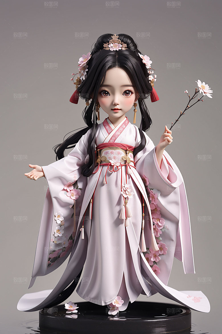 汉服少女卡通可爱模型