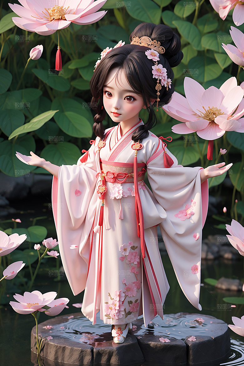 汉服少女可爱中式模型